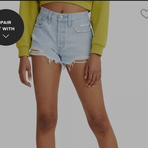 Levi's Light Blue Frayed Denim Cutoff Shorts Size 31 High Rise